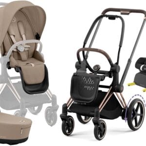 Cybex e-Priam Duovagn inkl. Maxi-Cosi CabrioFix & Bas, Cozy Beige/Rose Gold