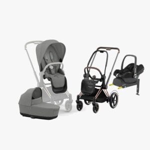 Cybex e-Priam Duovagn inkl. Maxi-Cosi CabrioFix & Bas, Mirage Grey/Rose Gold